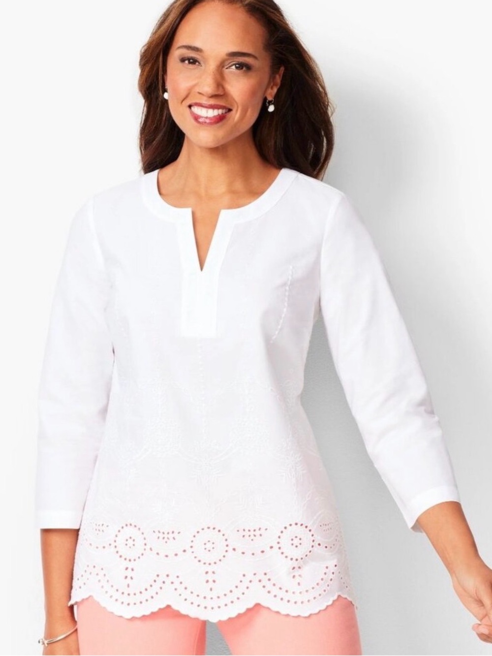 Talbots White Eyelet Tunic Top